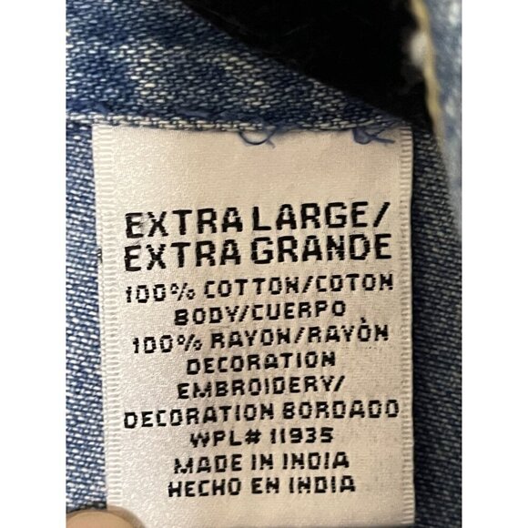 Vintage Floral Denim Jacket XL Blue Embroidery 80s Western Boho Cottagecore Chic - Picture 3 of 12